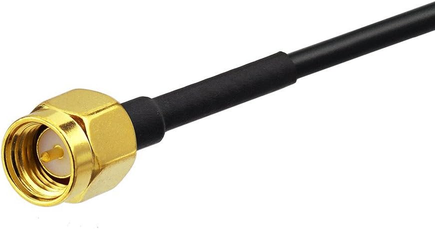 High-definition shot of the gold-plated SMA male connector, providing low-loss signal transmission for DAB+ receivers