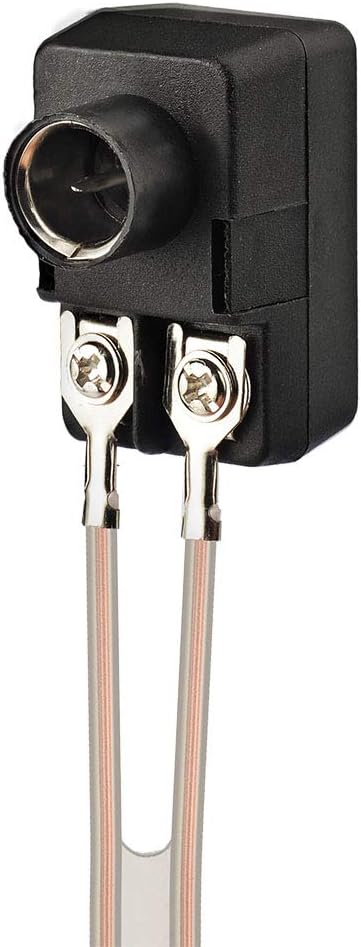 High-definition view of the F-type male connector on the FM wire antenna and the versatile matching transformer pins