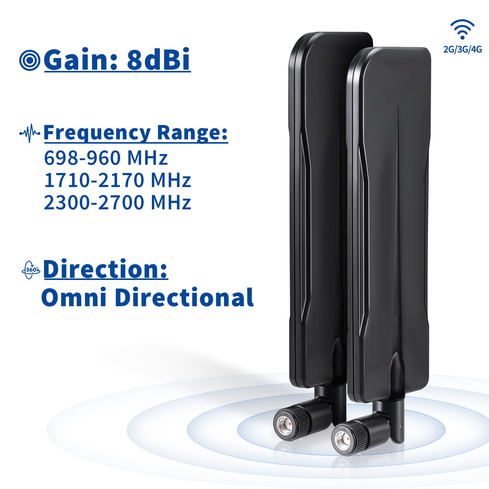 High-gain 8dBi omnidirectional whip antenna for remote wildlife hunting cameras