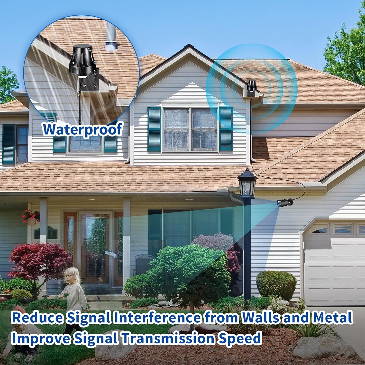 Industrial warehouse or farm security setup using Bingfu outdoor antennas to bypass thick metal walls for WiFi signal