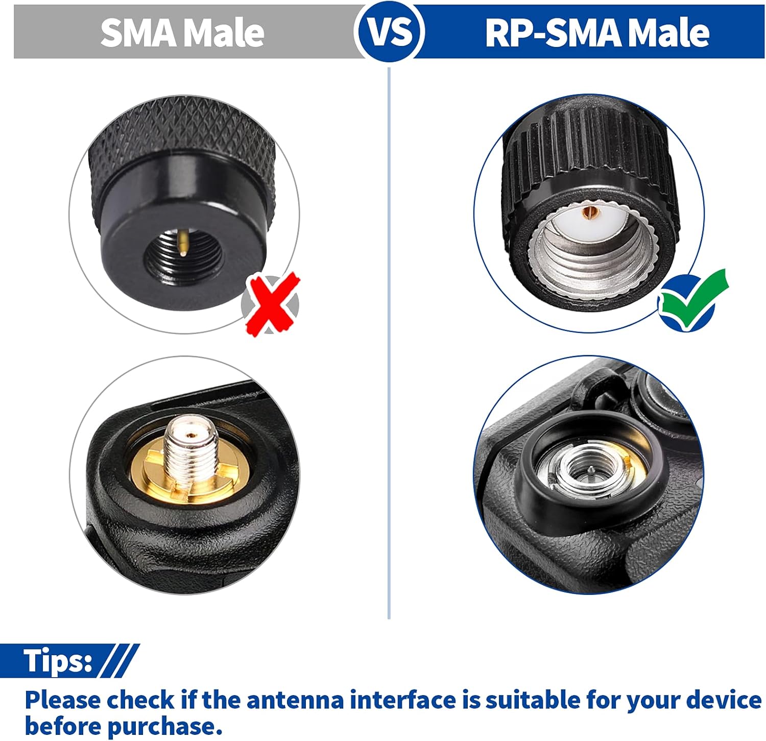 Macro view of RP-SMA Male connector (internal threads with a center hole) - industry standard for WiFi devices