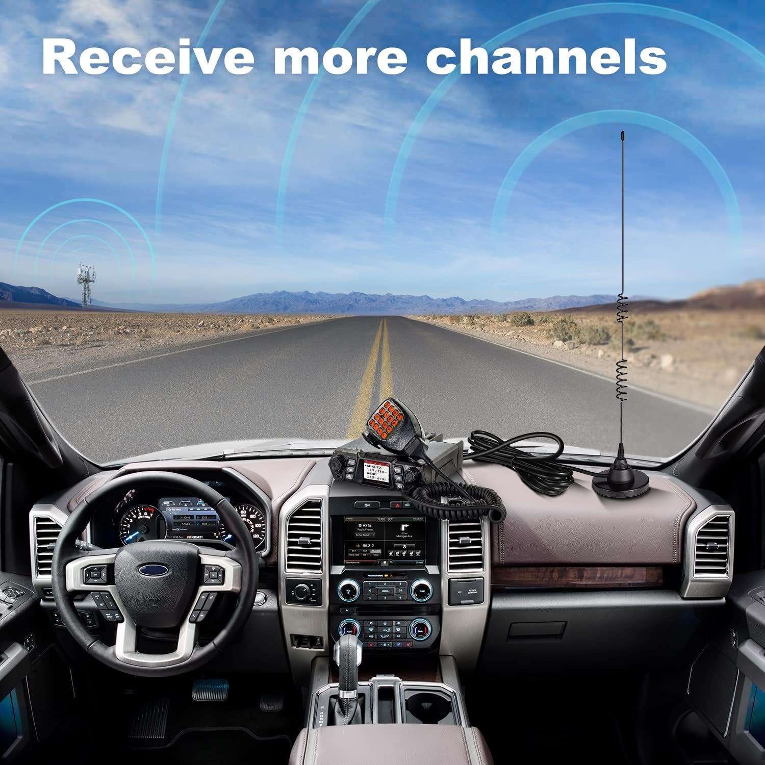 Mobile antenna securely attached to a car roof showing easy installation