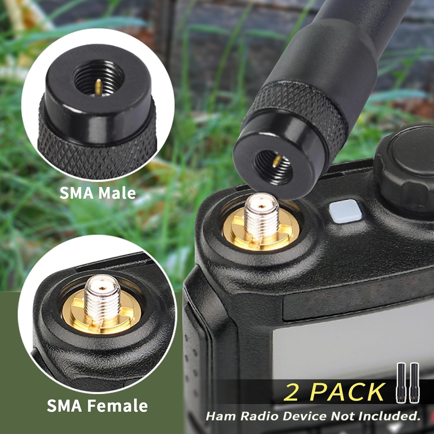 Precision-threaded SMA-Male connector ensuring a secure fit for handheld transceiver ports