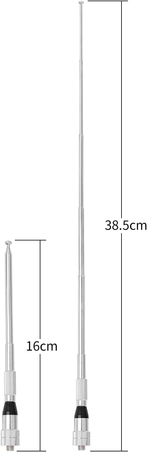 Product dimensions showing both fully collapsed and fully extended lengths (approx. 13cm to 42cm)
