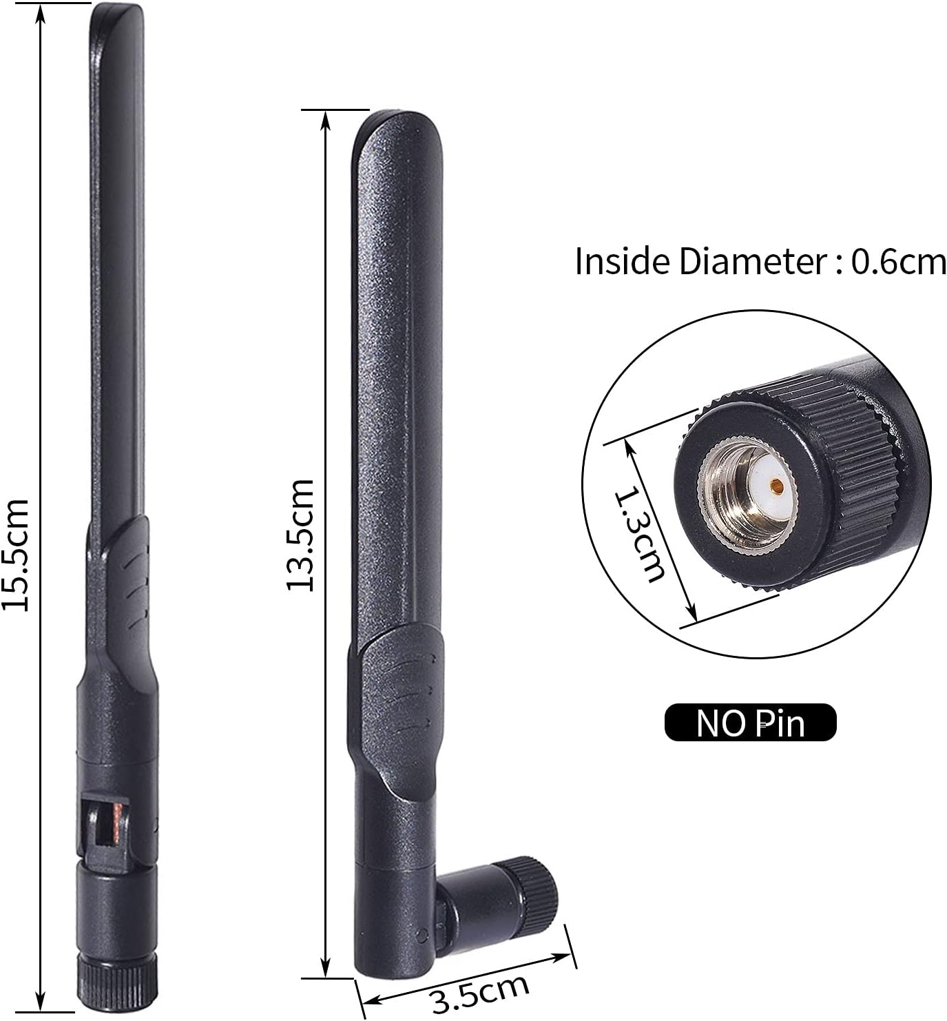Product dimensions showing the 26cm (10.2 inch) extra-long antenna profile and RP-SMA interface details