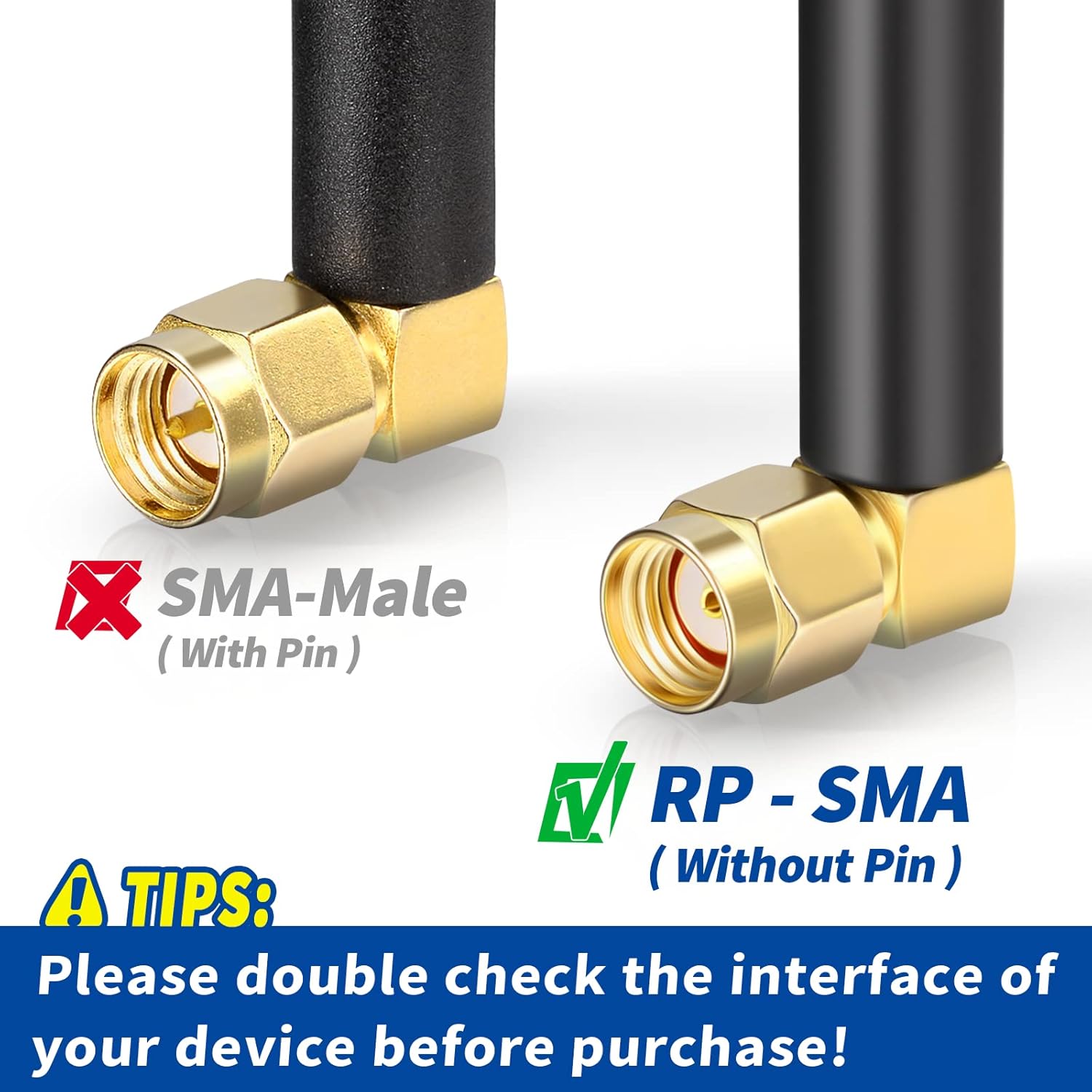 RP-SMA Male connector with a 90-degree elbow, featuring internal threads and a center hole