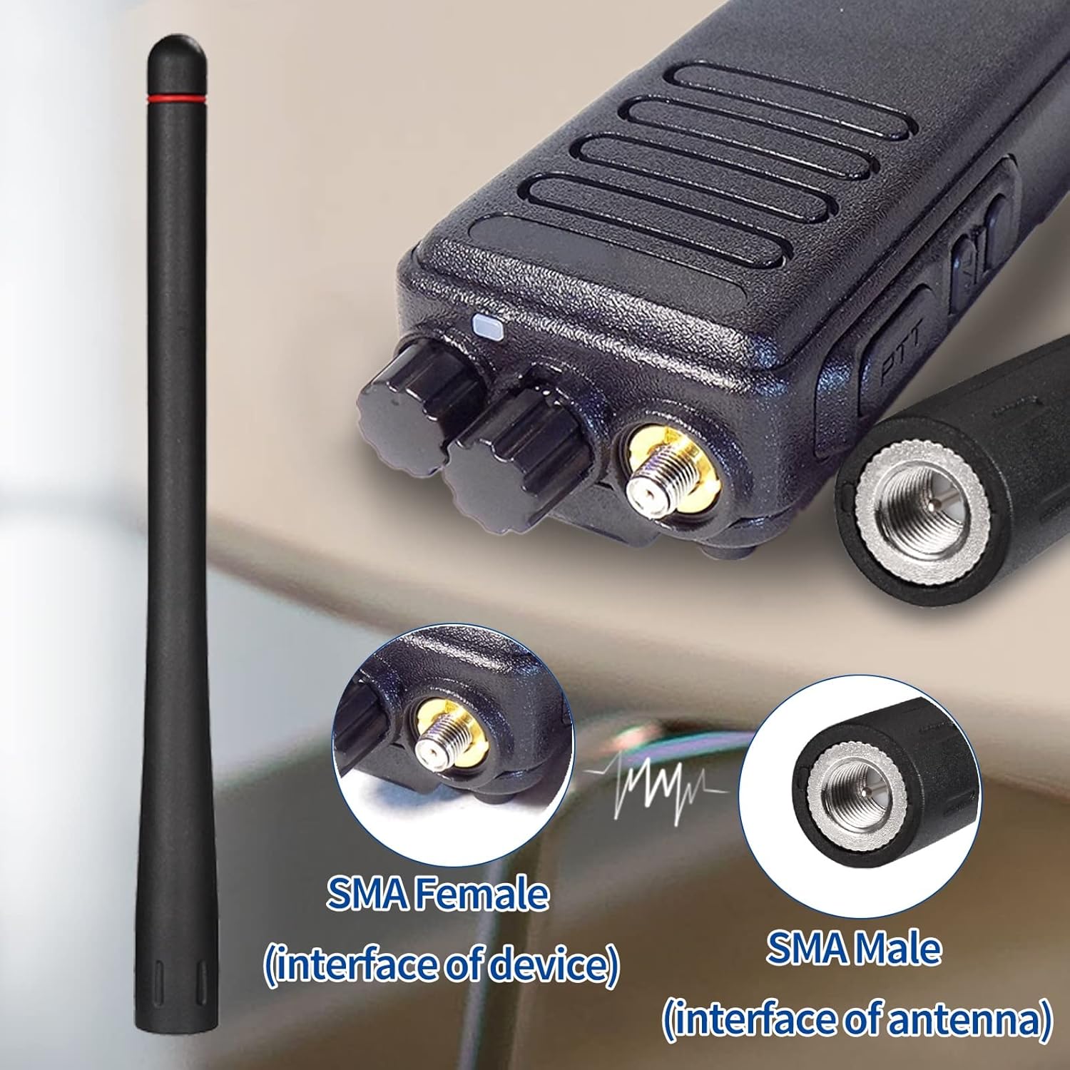 SMA-Male connector with high-precision threading for a secure fit on marine handheld radios