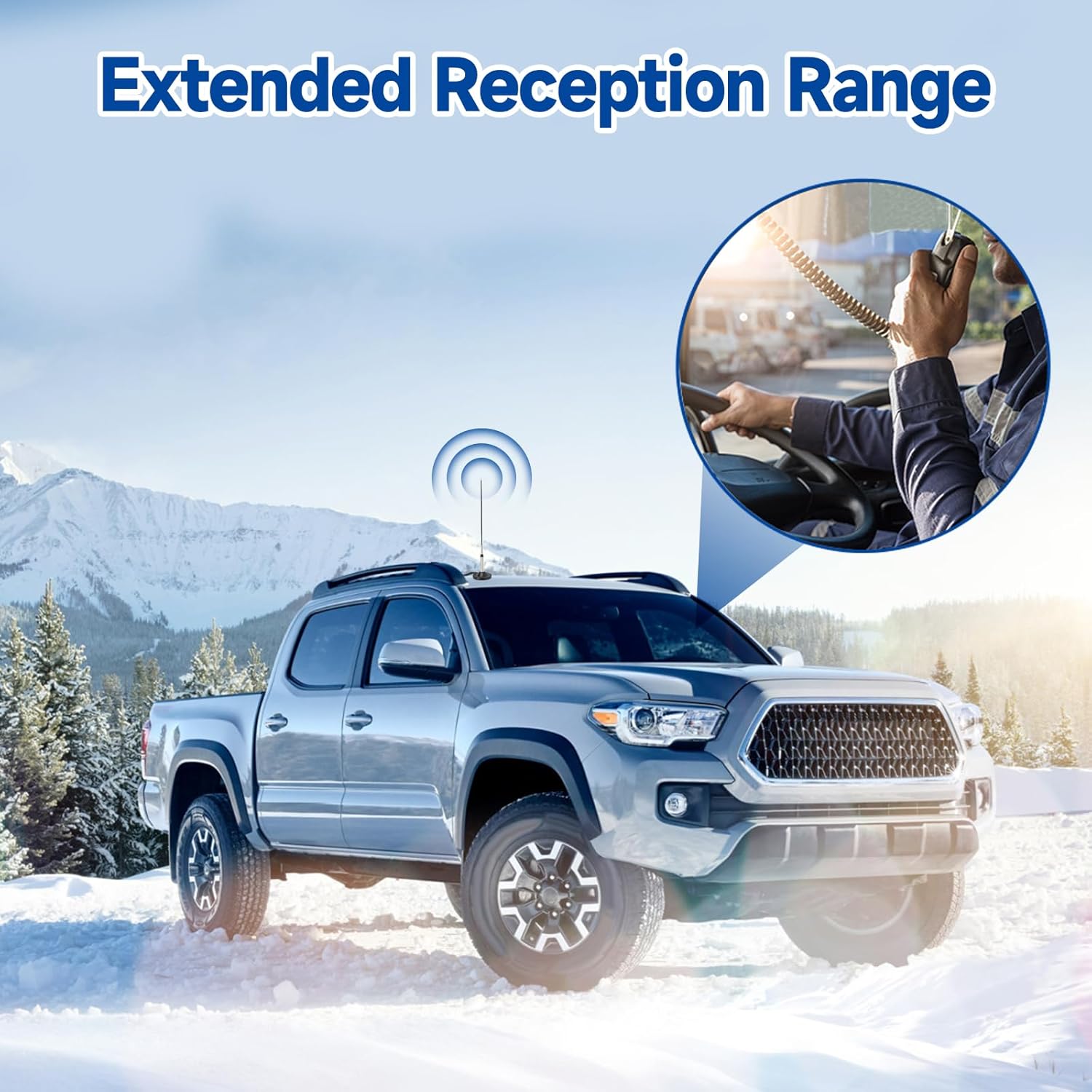 Snap-mounting the Bingfu magnetic antenna onto a truck roof or SUV hood for instant communication setup