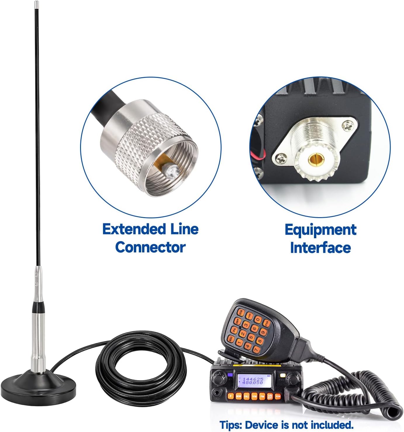 Standard PL259 (UHF Male) connector on 16.4ft cable—fits most mobile ham radio transceivers and GMRS radios