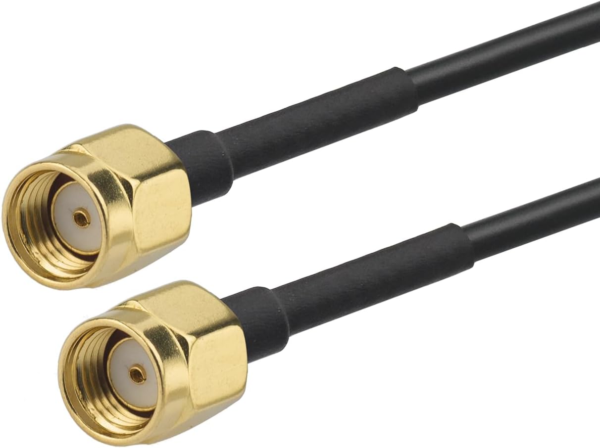 Standard RP-SMA Male connectors (internal thread with center hole) with premium shielding for WiFi 6E stability