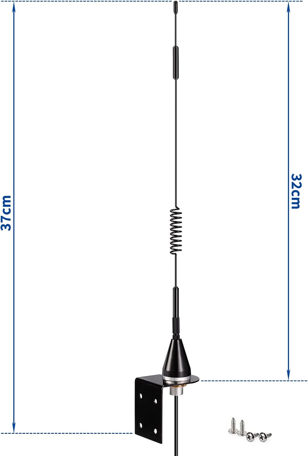 Technical diagram detailing the compact antenna height and wall bracket mounting holes