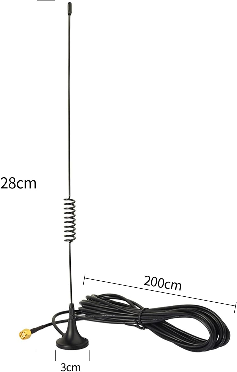 Technical diagram showing the antenna height and magnetic base diameter