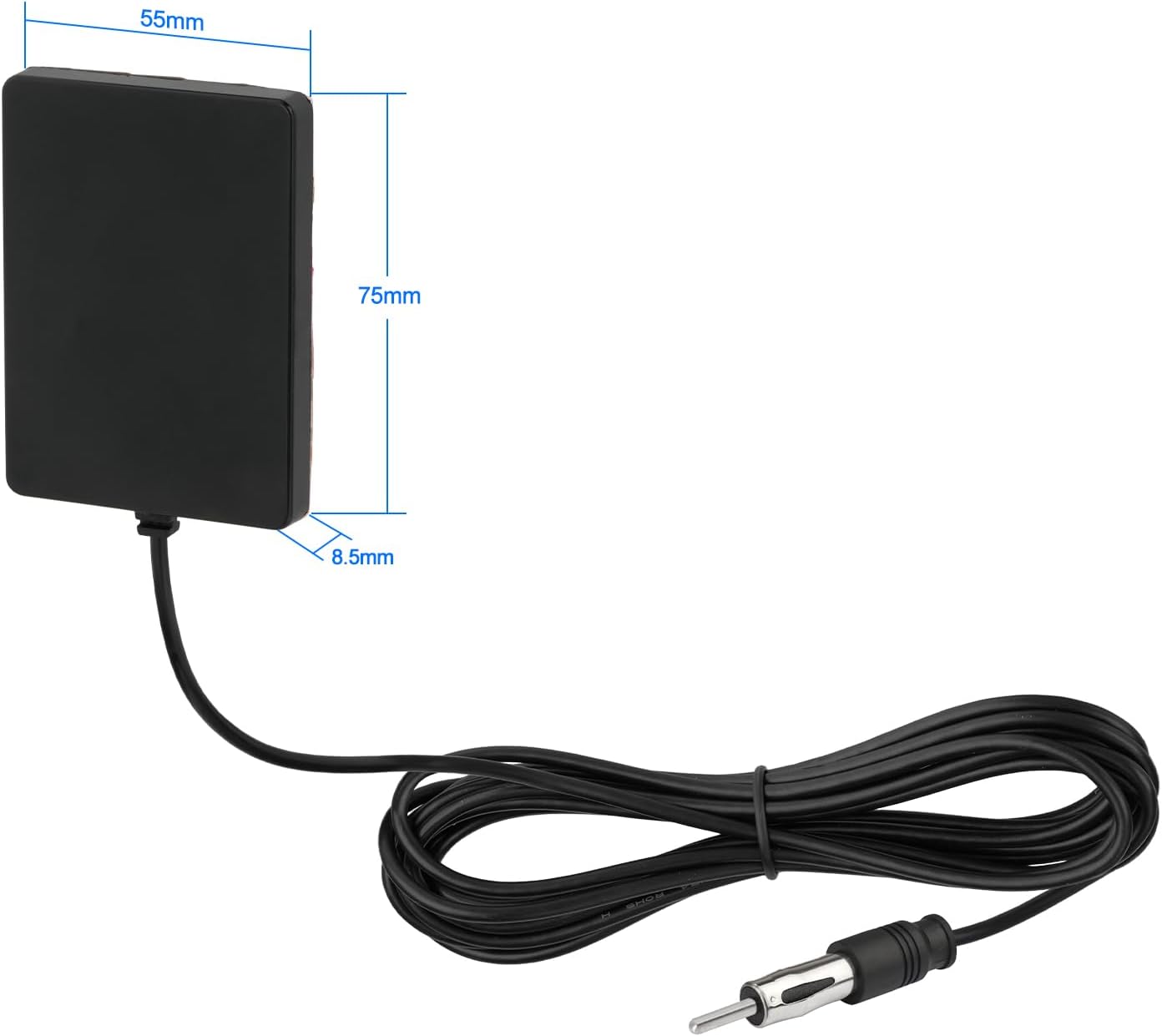 Technical diagram showing the antenna patch dimensions and 10ft cable length