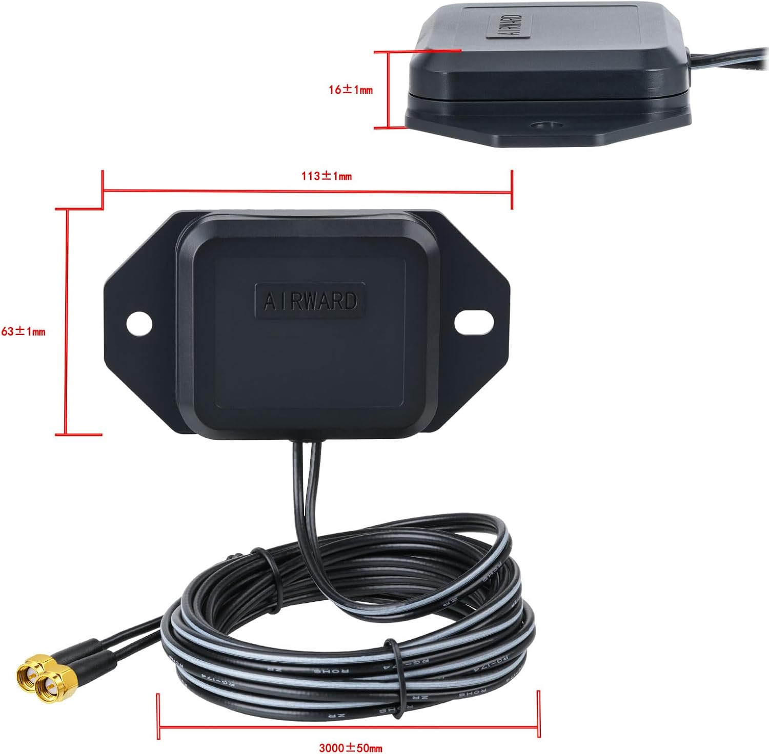 Technical diagram showing the compact design and magnetic base specifications