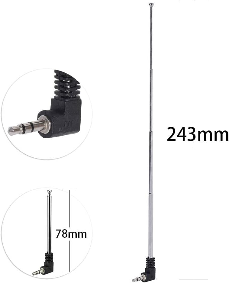 Technical diagram showing the compact folded length and the fully extended 25cm (9.8 inch) reach