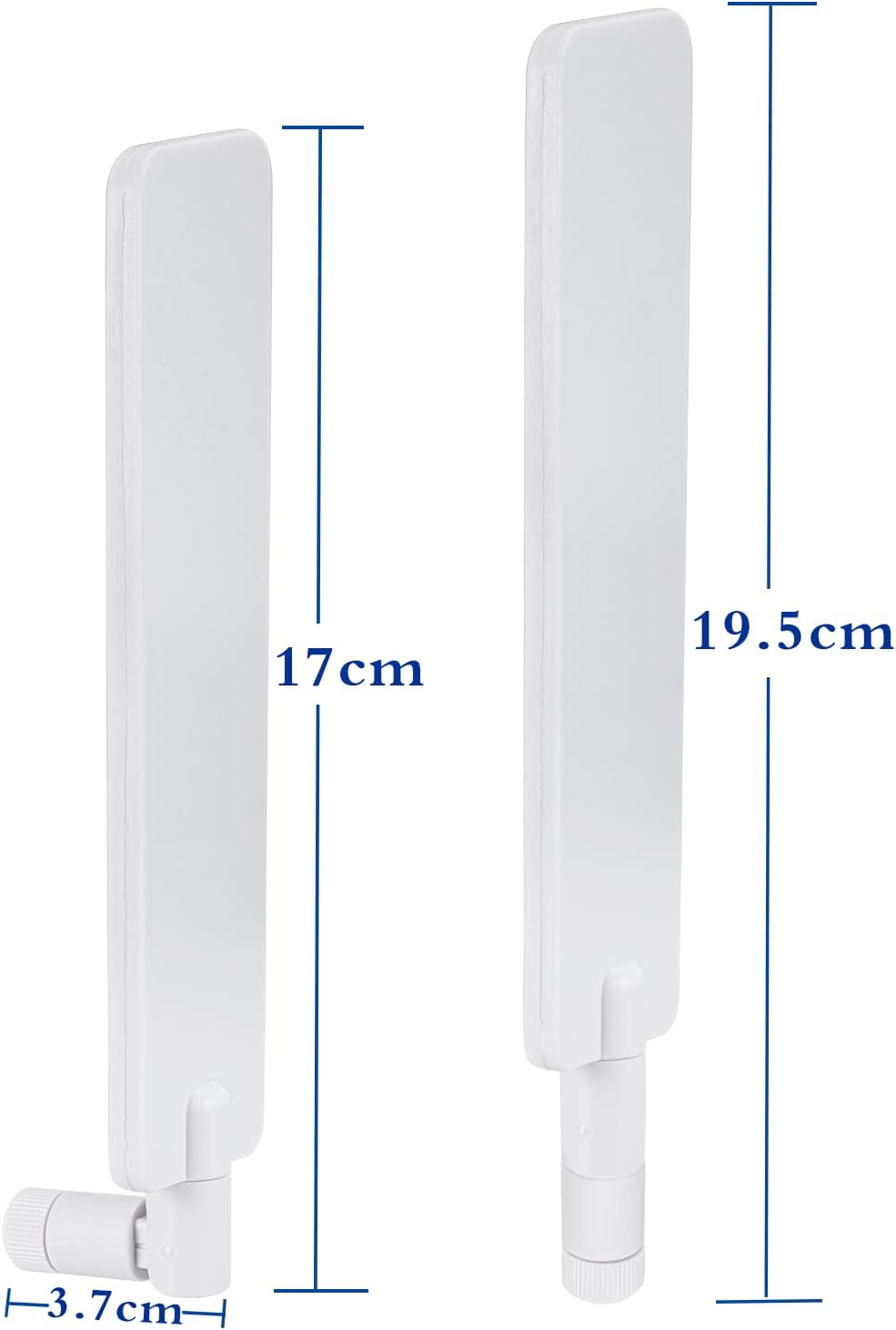 Technical dimensions of Bingfu 7dBi antenna: radiator height and 3-meter (10ft) cable reach