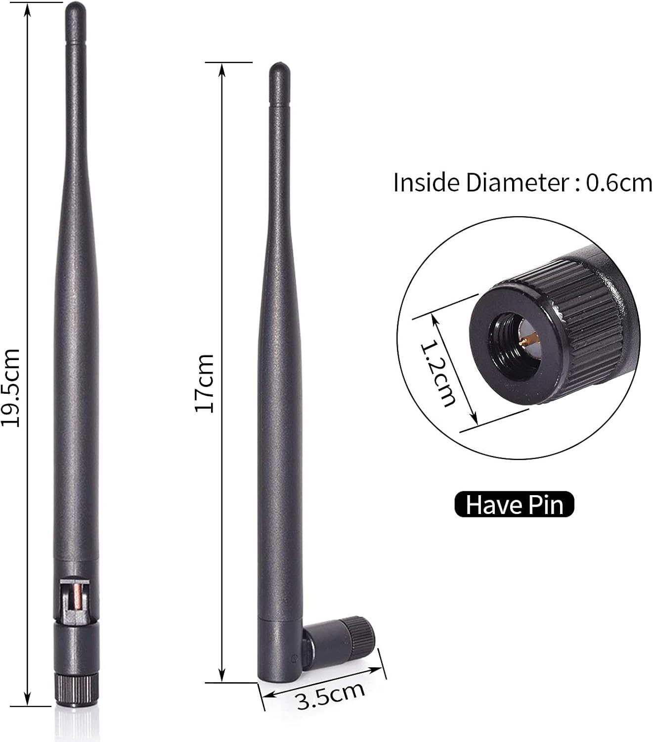 Technical dimensions of Bingfu TON00514: antenna length, width, and SMA connector specs