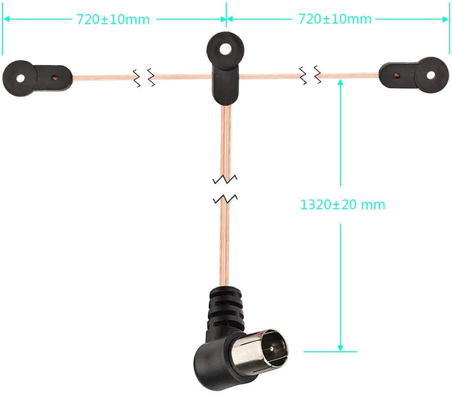Technical drawing showing the dimensions of the AM loop and dipole cable length