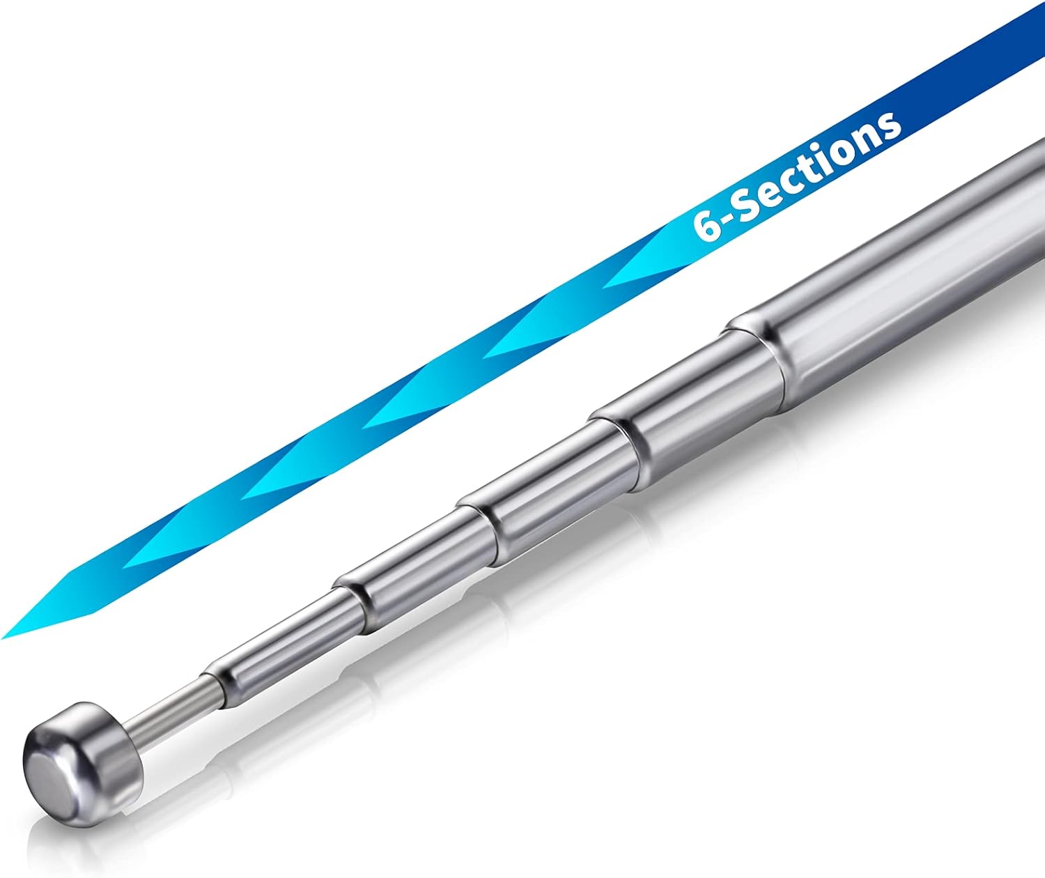 Technical drawing showing the retracted length of 12cm and the fully extended length of 50cm (19.7 inches) for maximum signal gain