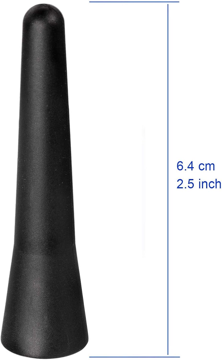 Technical drawing showing the ultra-compact 6.5cm height, comparing its sleek size to standard long whip antennas