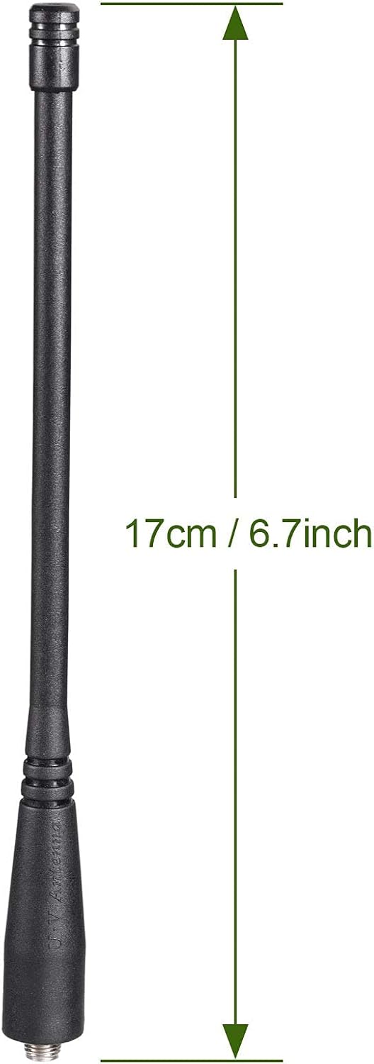 Technical layout showing the total length of the flexible antenna for easy storage and carry
