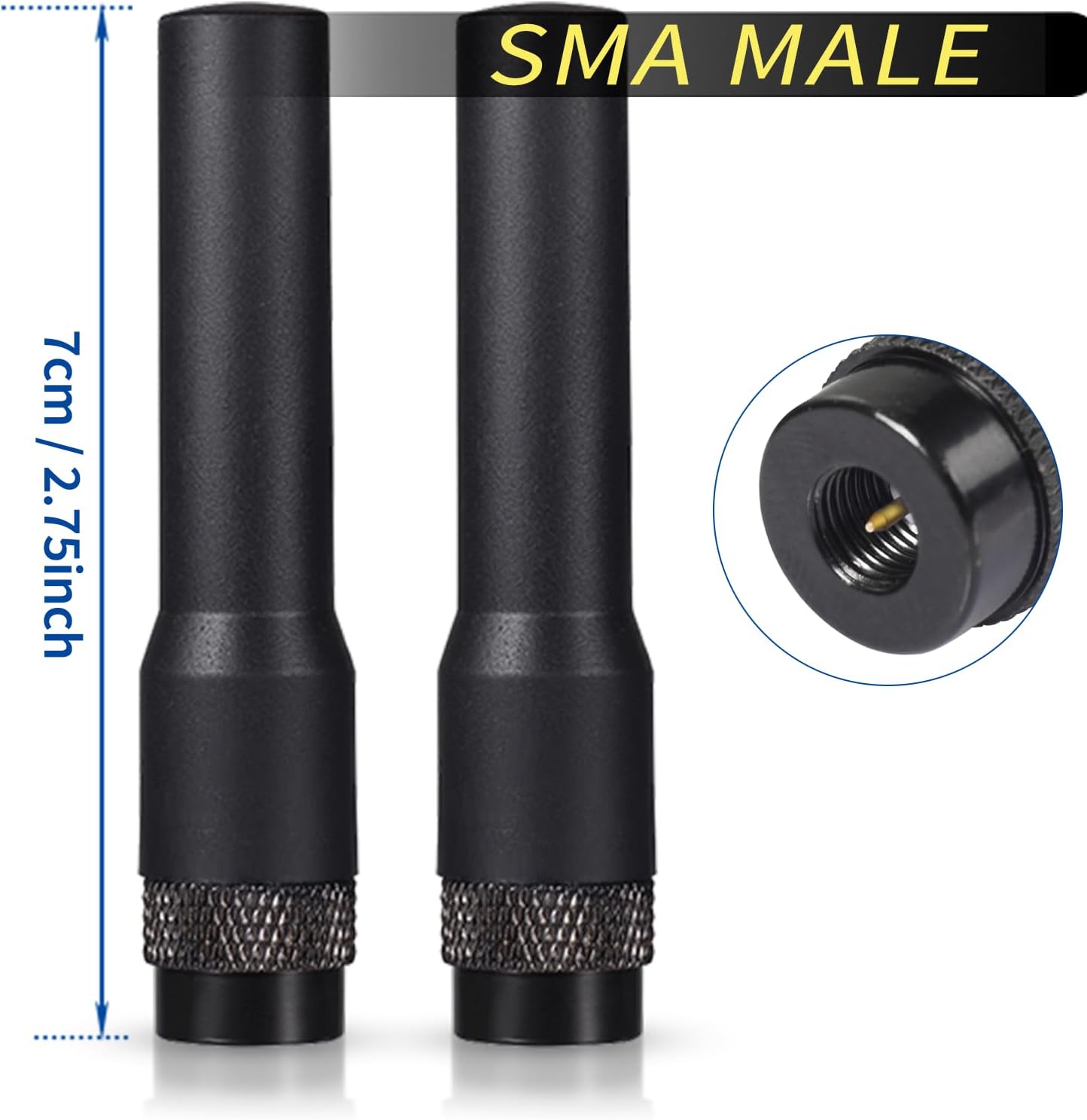 Technical layout showing the total length of the whip antenna for easy portability reference