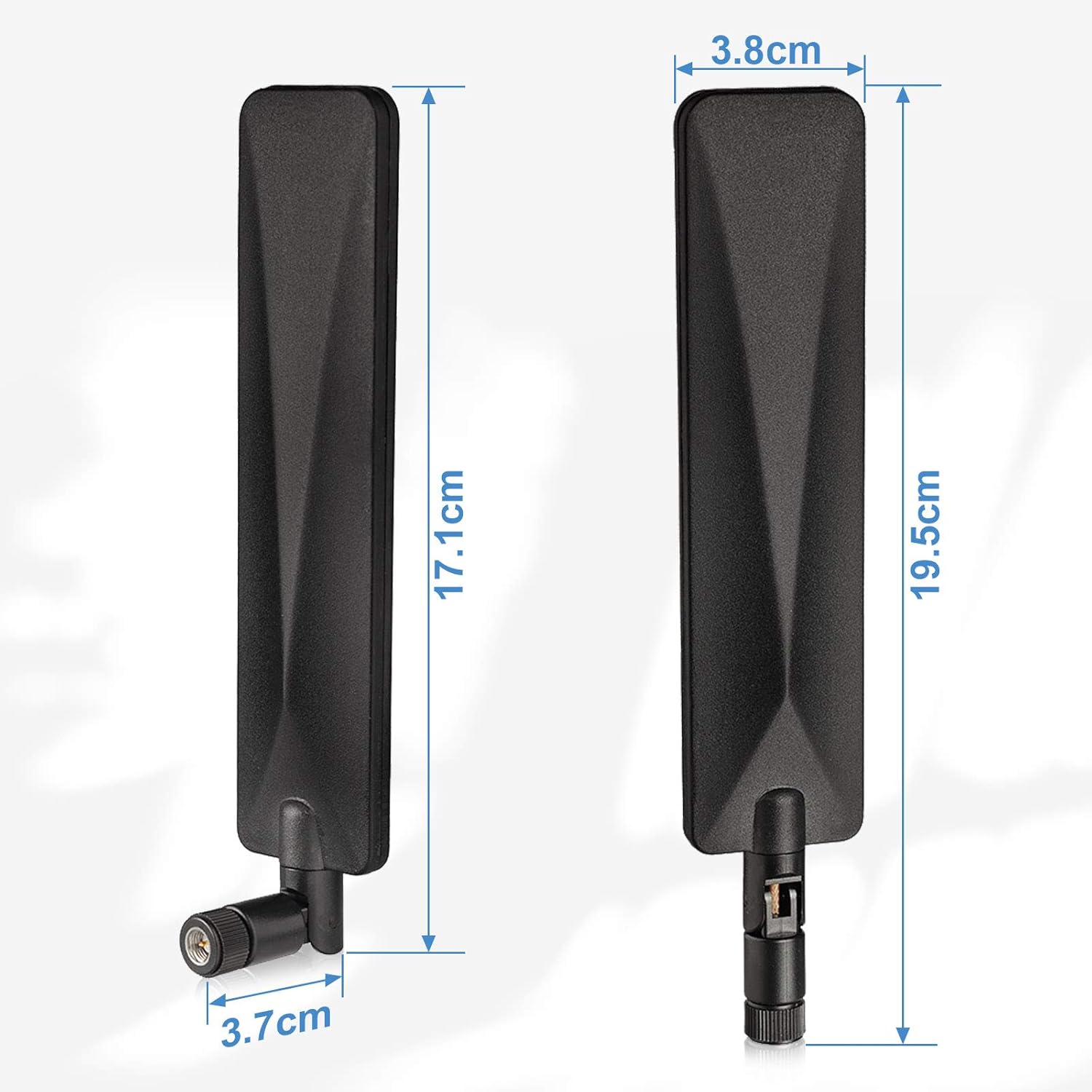 Technical specs: Bingfu TON00466 9dBi antenna height, base dimensions, and 10ft (3m) cable length