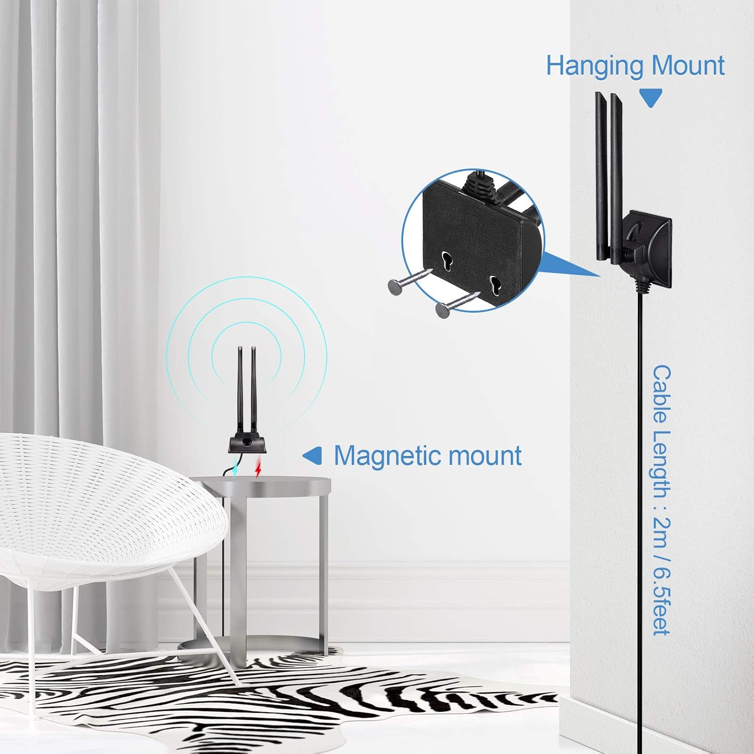 Technical specs: Bingfu TON00527 antenna height, magnetic base width, and 3-meter cable length