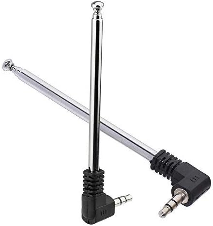 Two-pack of Bingfu 3.5mm telescopic FM antennas with a sleek silver finish, featuring a 4-section extendable design for portable devices