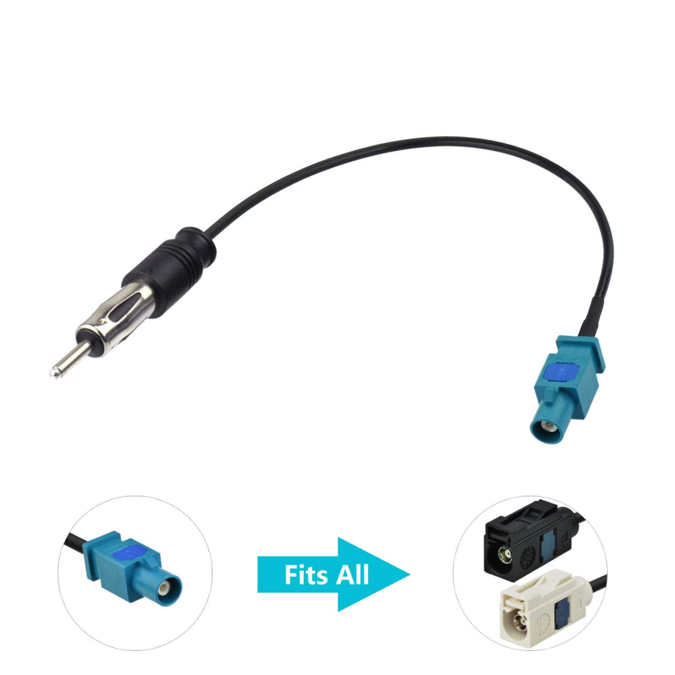 Car Radio Antenna Adapter For VW Audi BMW Ford Mercedes Dodge - Fakra Z ( Male/Female) To DIN Plug Connector Cable - Fix Weak Signal For Aftermarket Android Head Unit Stereo Installation