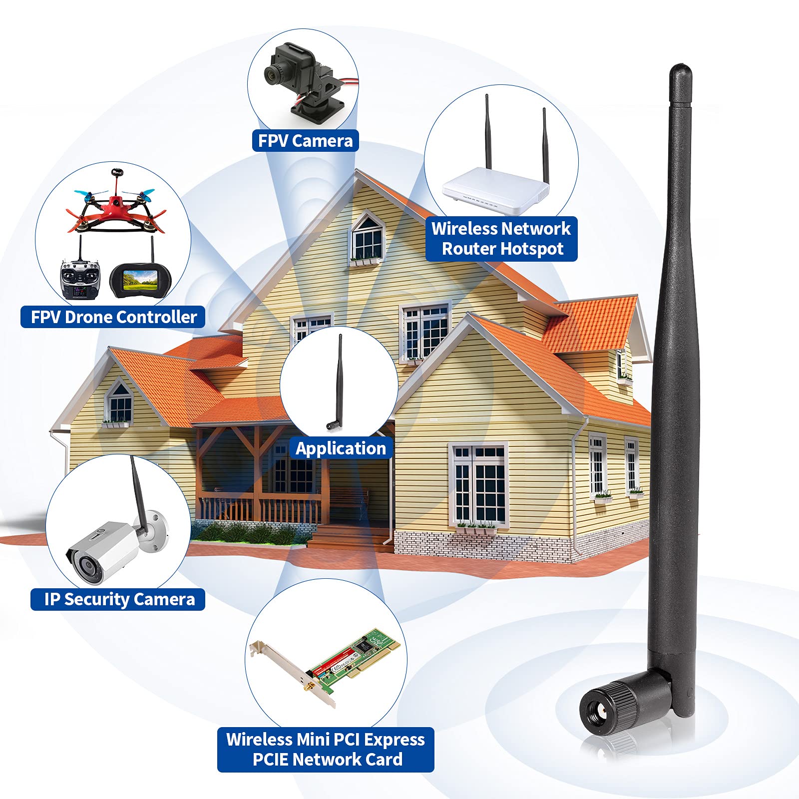 A clean home office setup showing a PC with Bingfu 6dBi antennas ensuring a stable connection for gaming and work