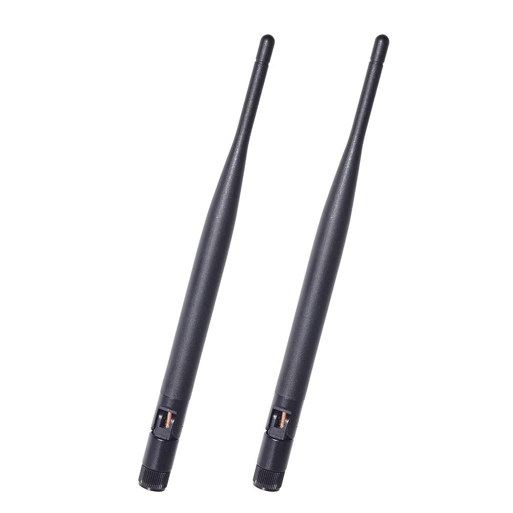 Bingfu 2-pack 6dBi dual-band WiFi antennas with RP-SMA male connectors, professional matte black finish.