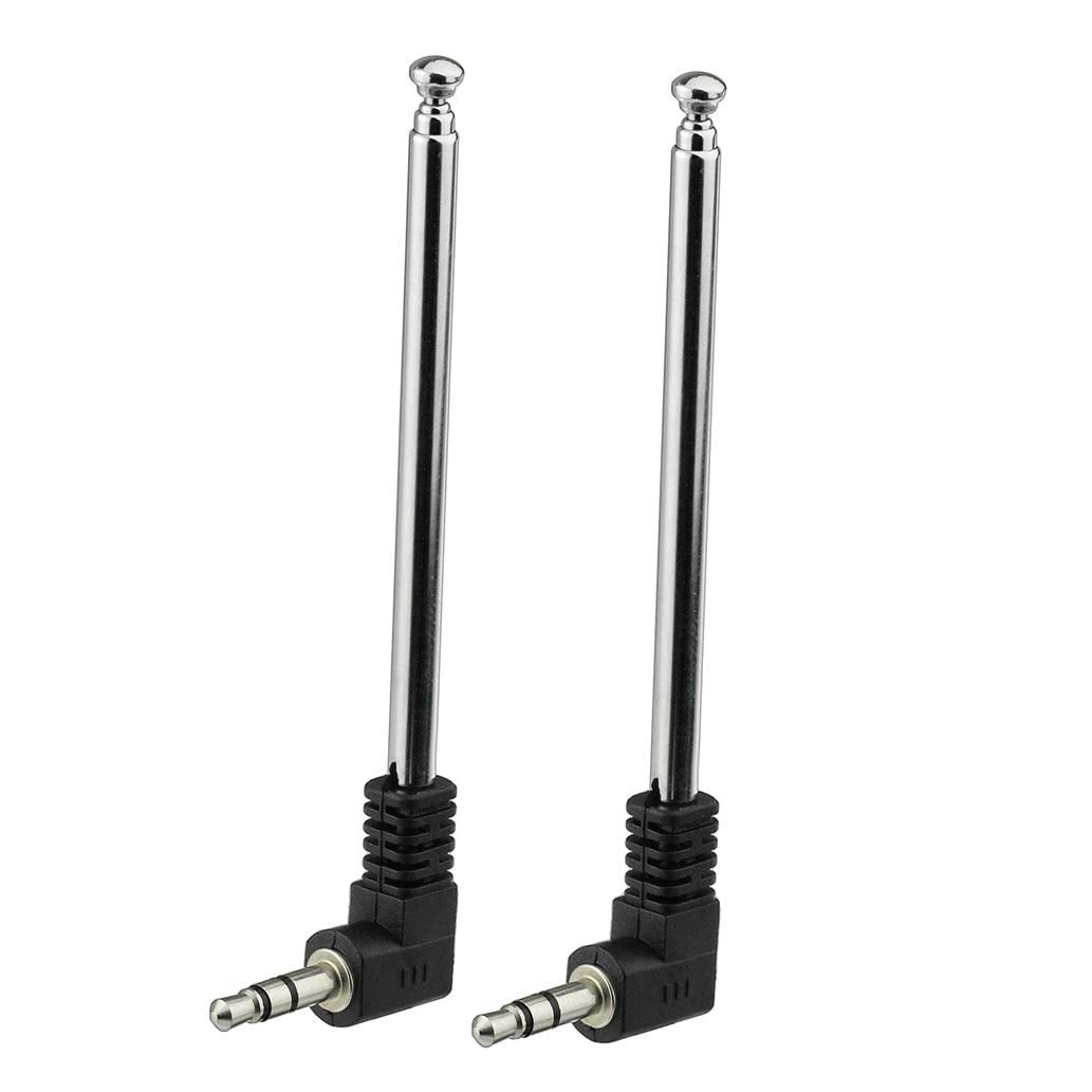 Bingfu 2-pack mini 3.5mm male plug telescopic FM radio antennas.