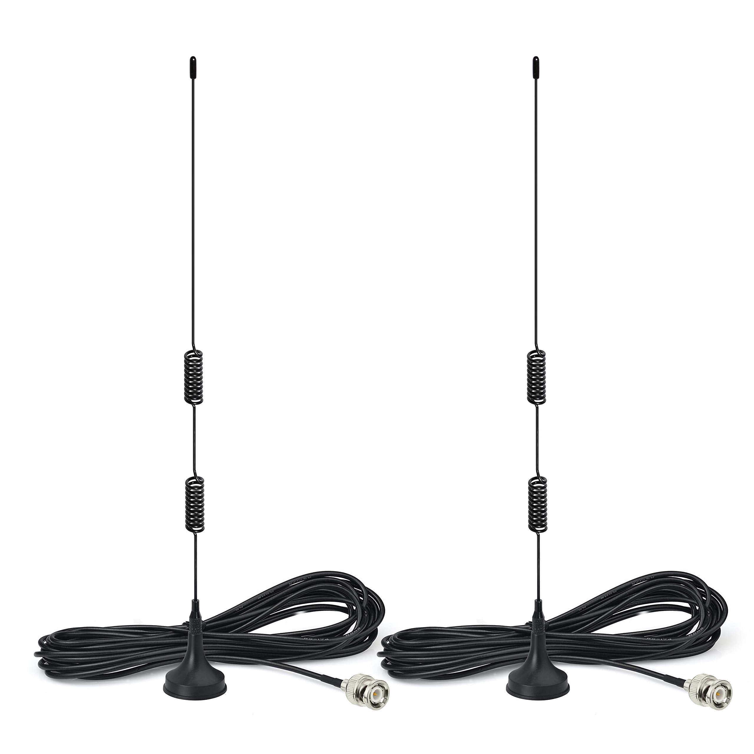 Bingfu 2-pack wideband police scanner antennas with magnetic bases and BNC male connectors, covering HF VHF UHF 20-1300MHz