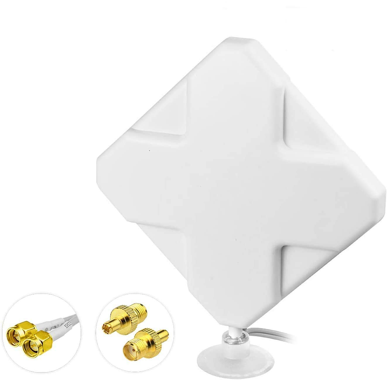 Bingfu 4G LTE MIMO white panel antenna with dual 2-meter cables and premium SMA male connectors for cellular signal boosting