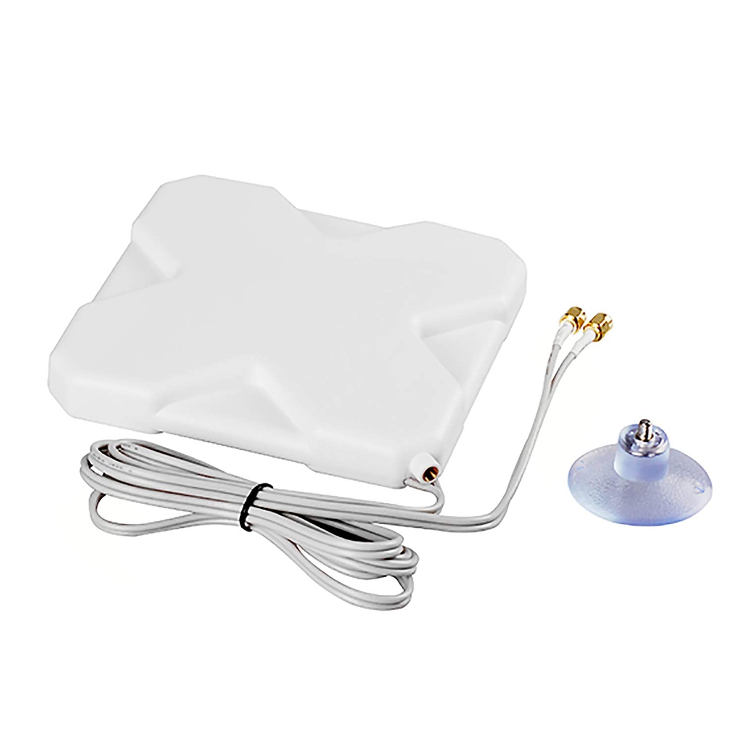 Bingfu 4G LTE MIMO white panel antenna with dual 2-meter cables and premium SMA male connectors for cellular signal boosting