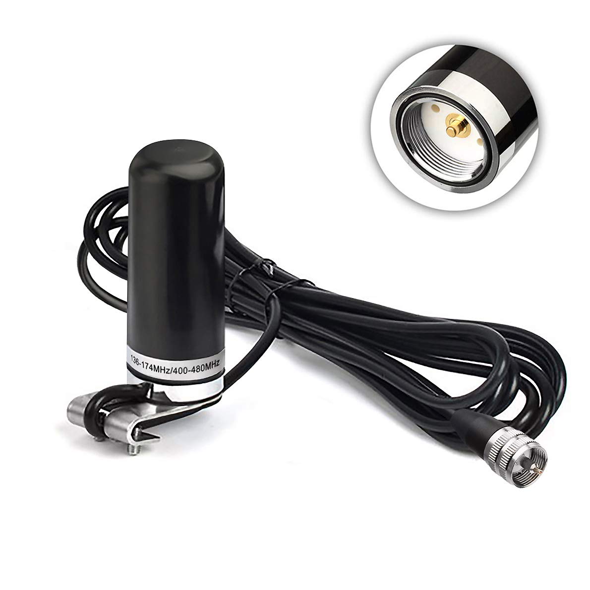 Bingfu NMO mobile radio antenna kit with dual-band whip, stainless steel lip mount bracket, and 5m RG58 cable with PL259 connector