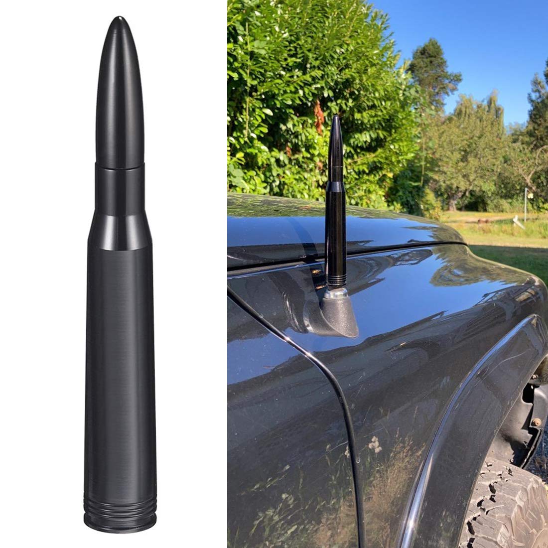 Bingfu bullet antenna installed on a lifted Chevy Silverado 2500 HD pickup truck