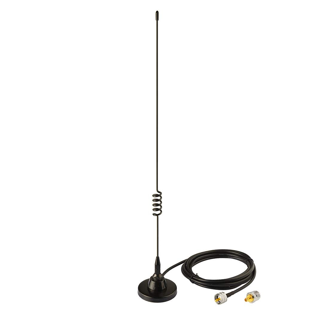 Bingfu dual band VHF UHF mobile radio antenna with a heavy-duty magnetic base and 3-meter RG174 coaxial cable ending in a PL259 connector
