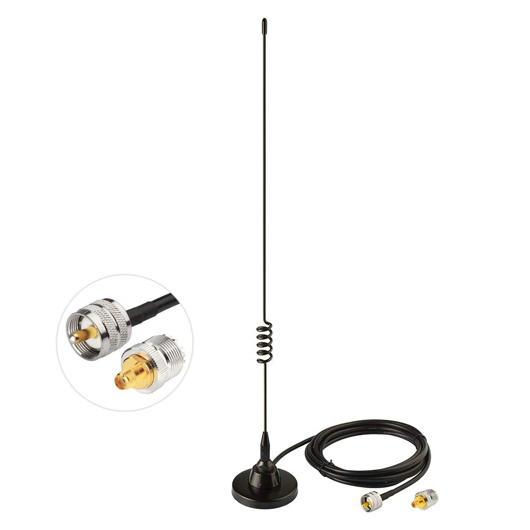 Bingfu dual band VHF UHF mobile radio antenna with a heavy-duty magnetic base and 3-meter RG174 coaxial cable ending in a PL259 connector