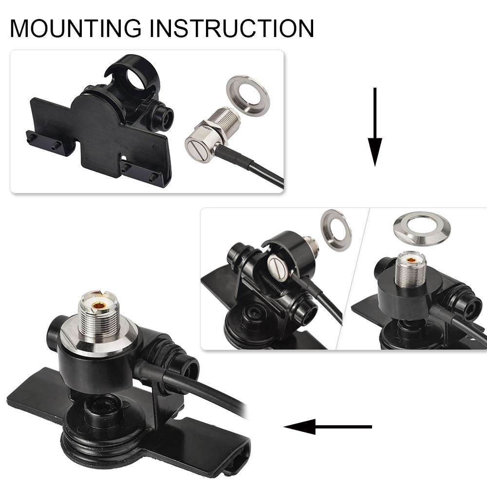 Bingfu low-profile NMO ham radio antenna kit with heavy-duty L-bracket lip mount and 5-meter RG58 coaxial cable