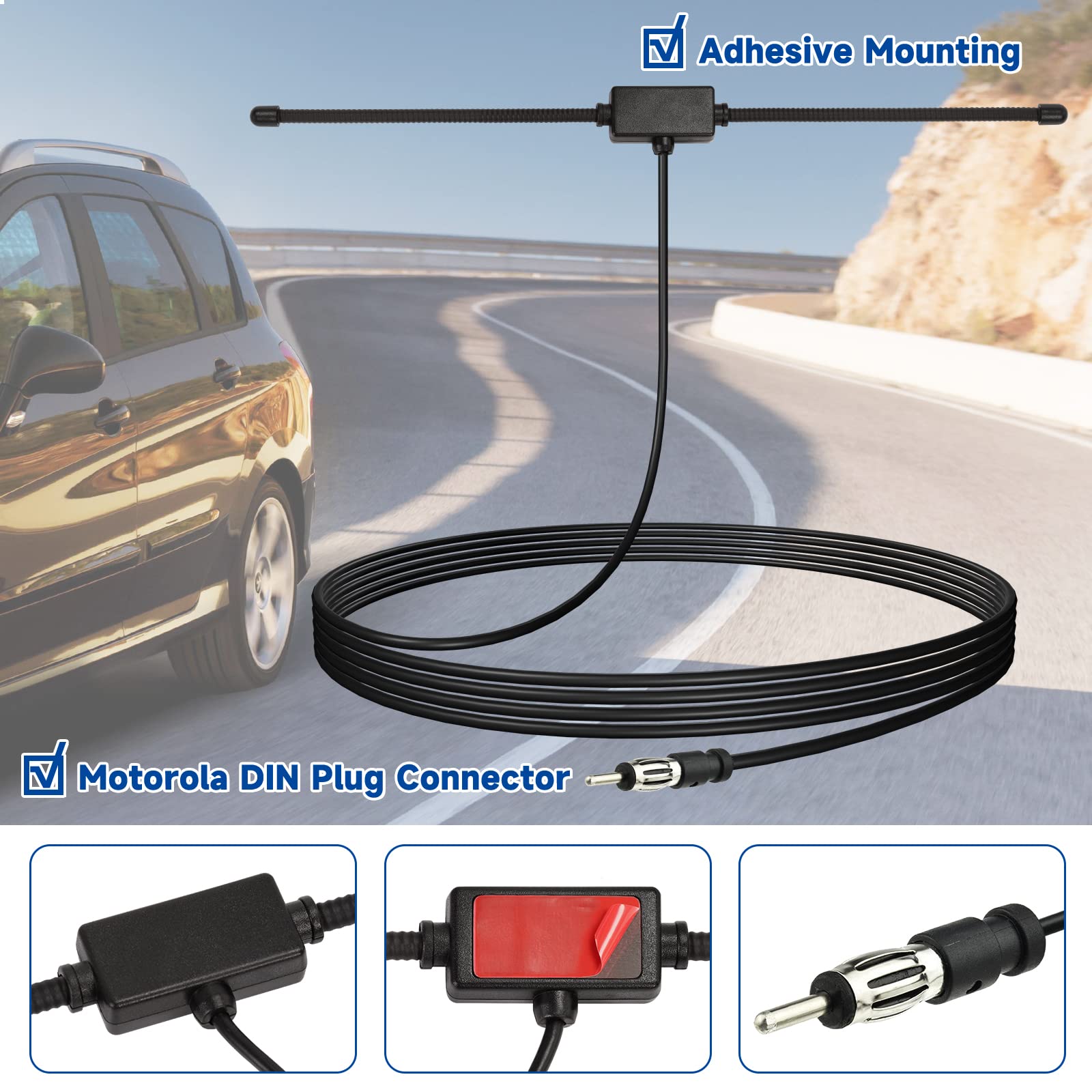 Bingfu universal hidden car radio antenna with magnetic base and 3m cable