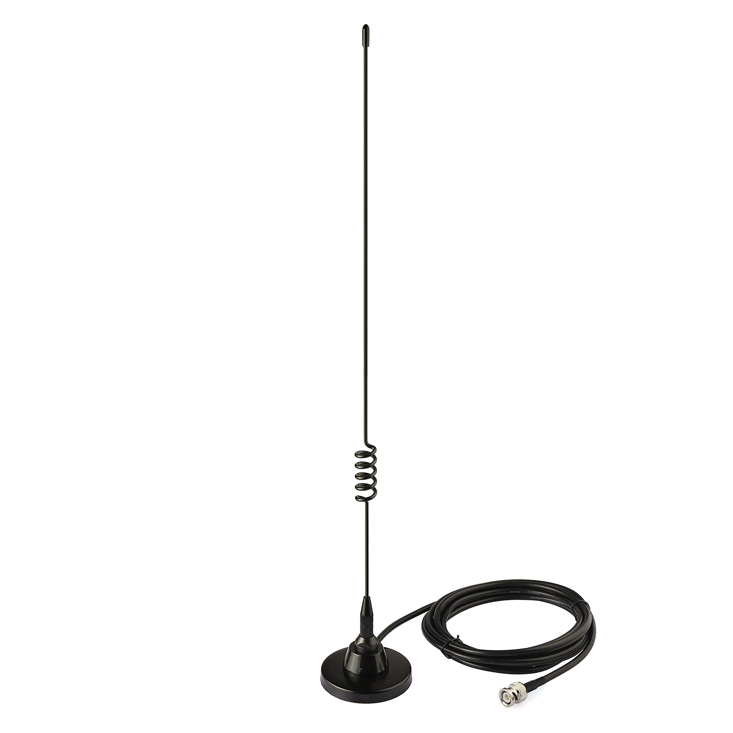Bingfu wide-band HF VHF UHF radio scanner antenna with heavy-duty magnetic base and 3-meter RG174 cable with BNC male connector