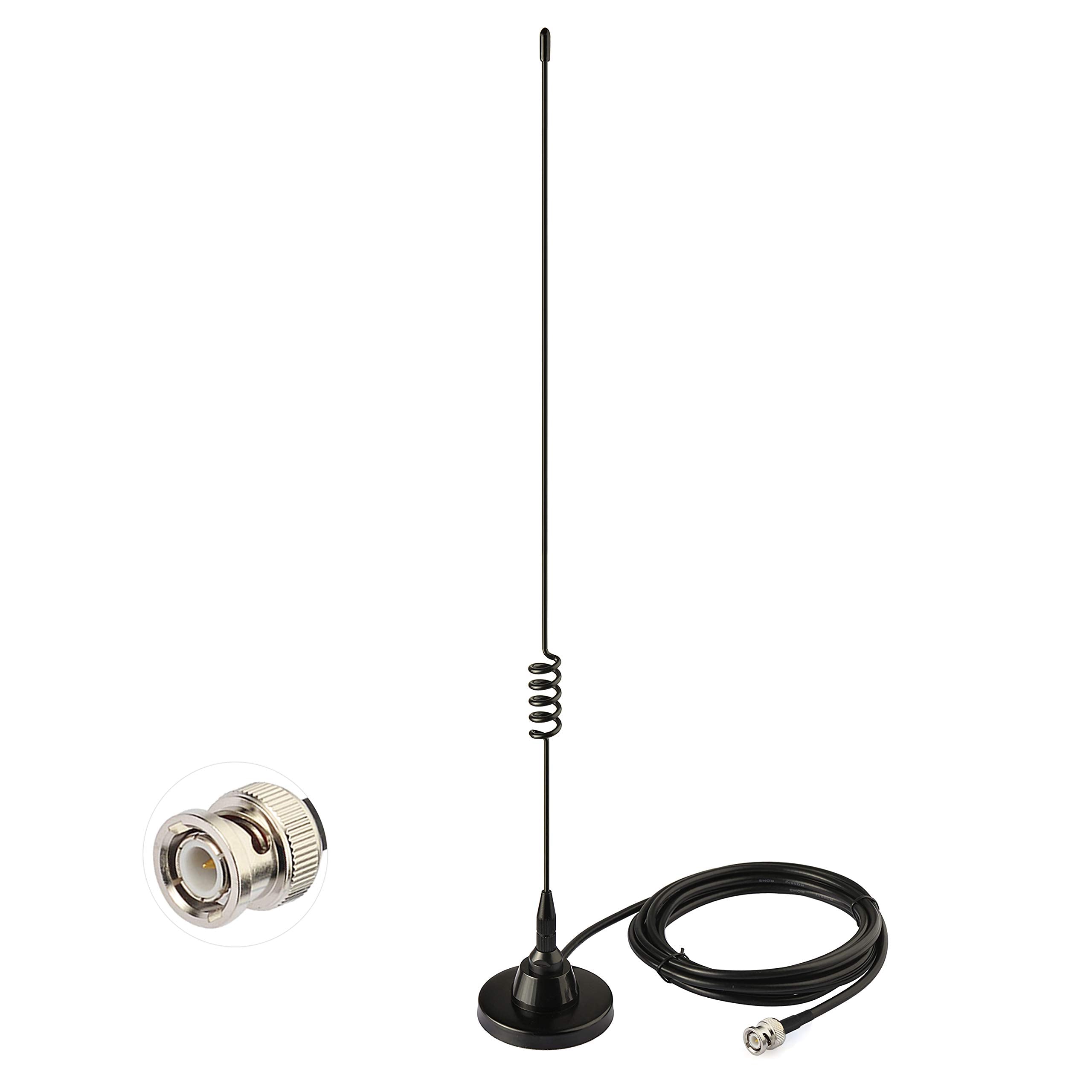 Bingfu wide-band HF VHF UHF radio scanner antenna with heavy-duty magnetic base and 3-meter RG174 cable with BNC male connector