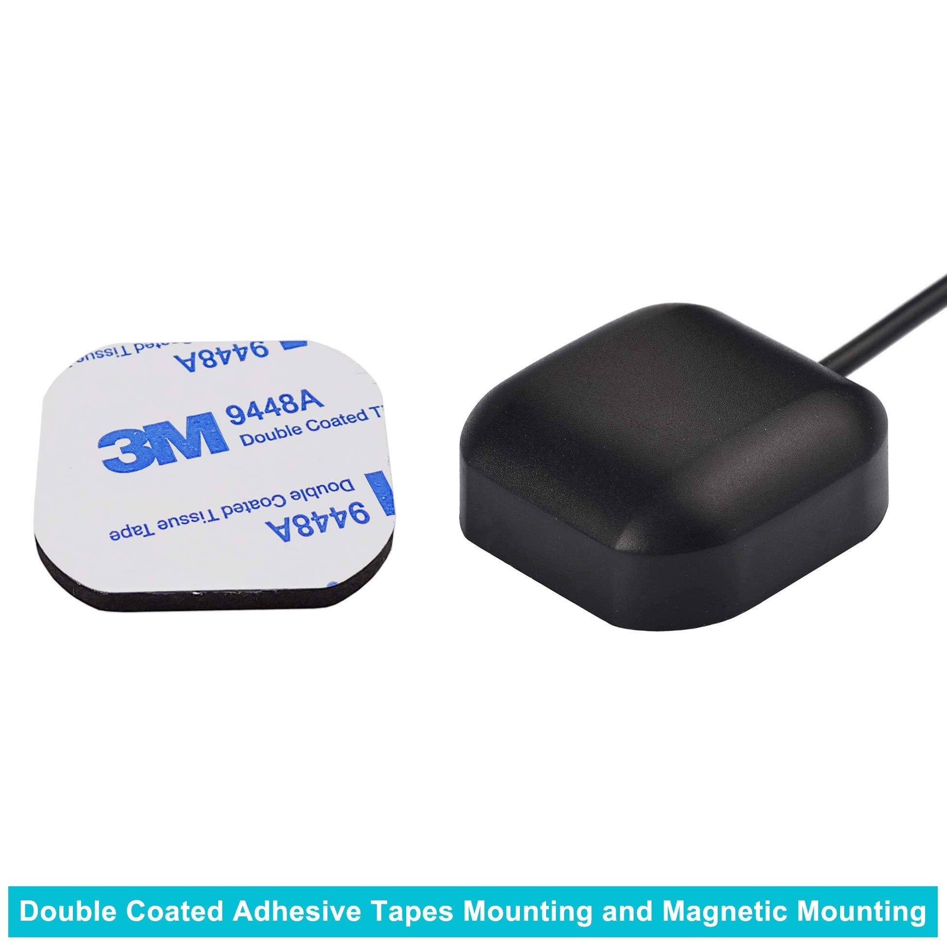 Close-up of the active GPS module's durable housing, featuring IP67 waterproofing and a strong magnetic base for flexible mounting