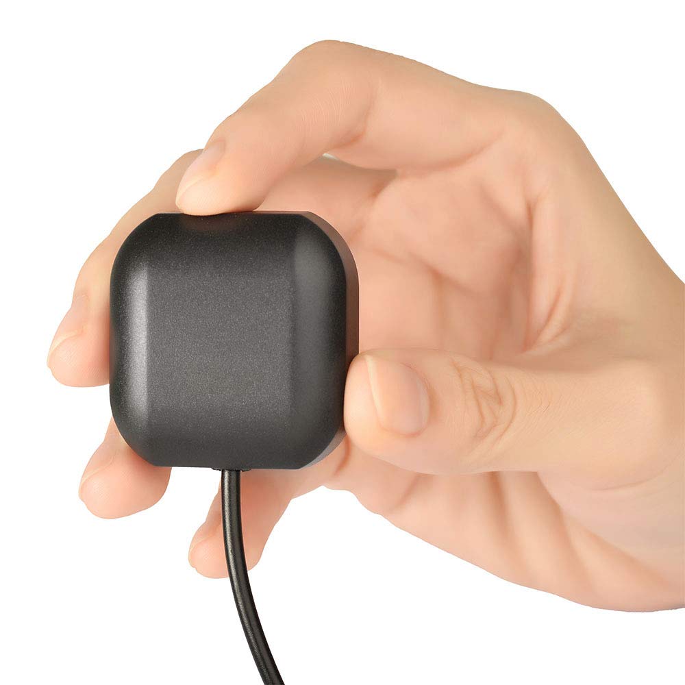 Close-up of the active GPS module's durable housing, featuring IP67 waterproofing and a strong magnetic base for flexible mounting