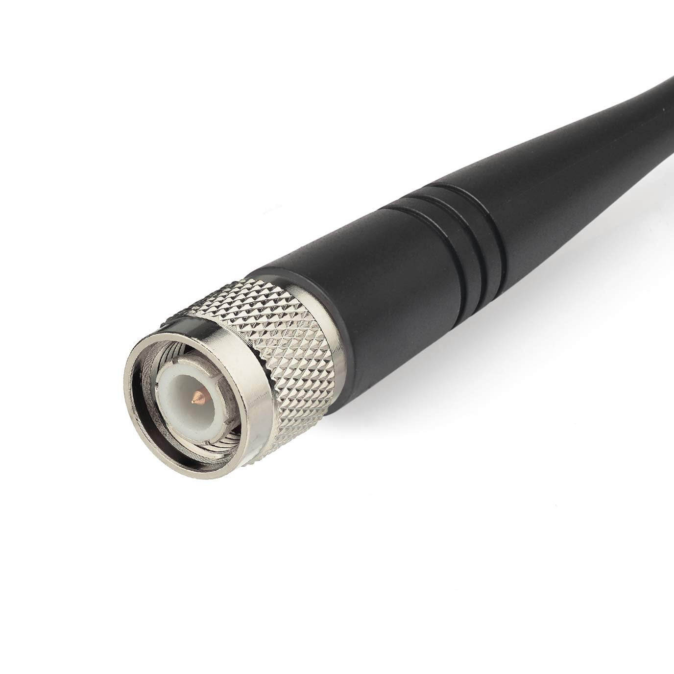 Close-up of the flexible, high-durability whip material and TNC connection base.