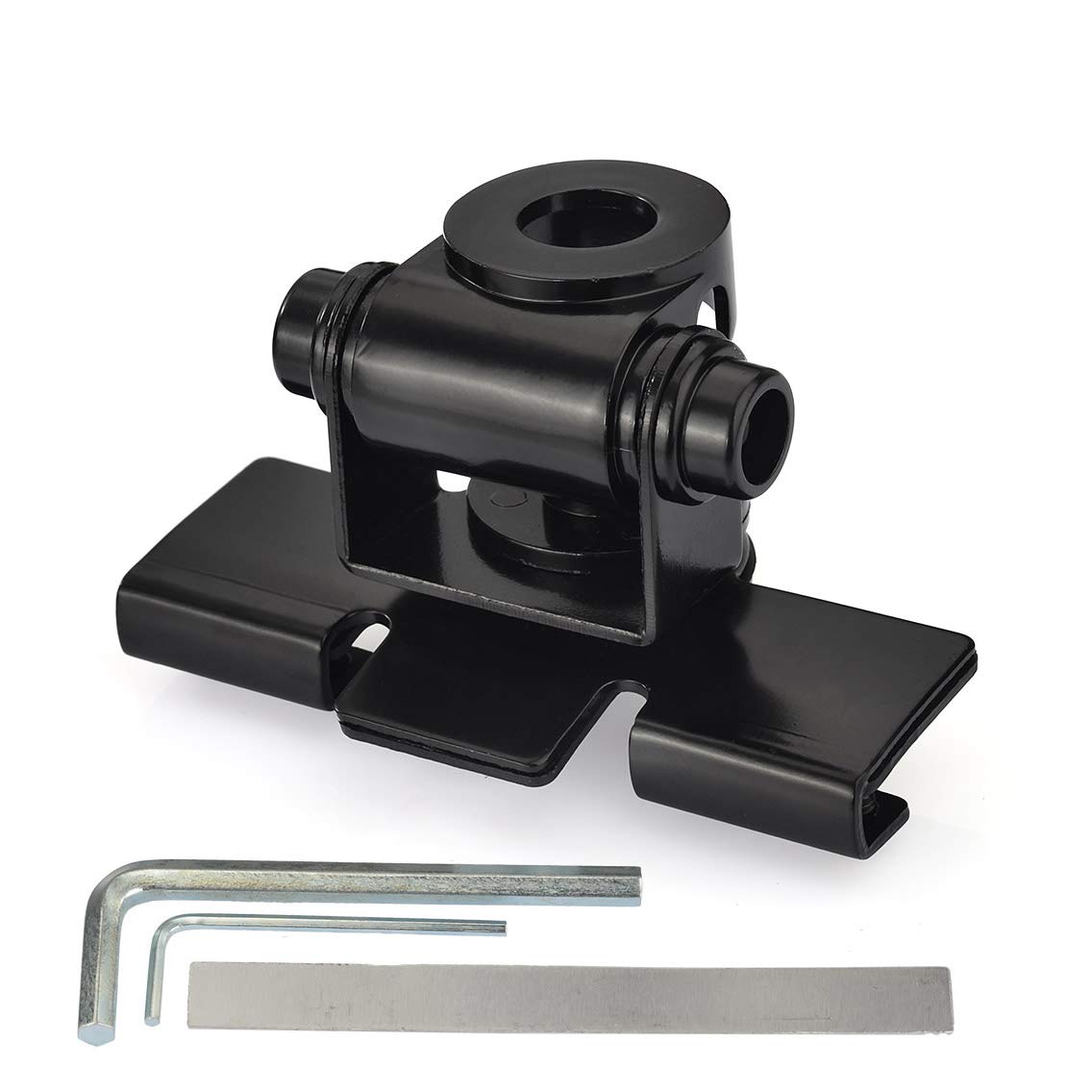 Close-up of the stainless steel L-bracket lip mount designed for trunk lid and engine hood edge installation