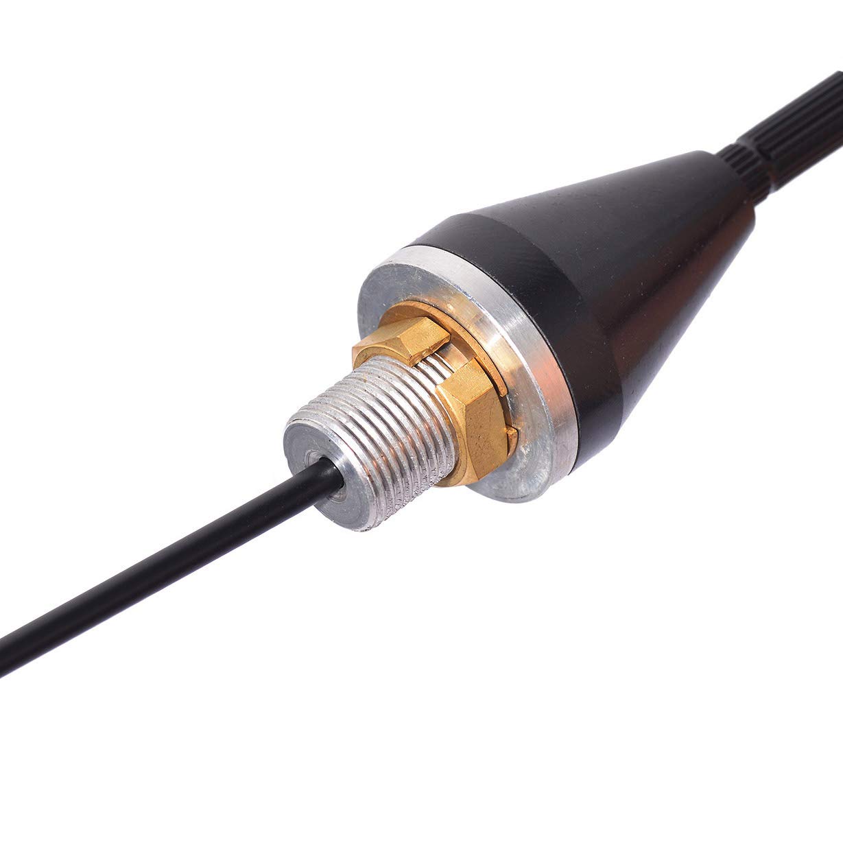 Detailed view of the RP-SMA male connector interface.
