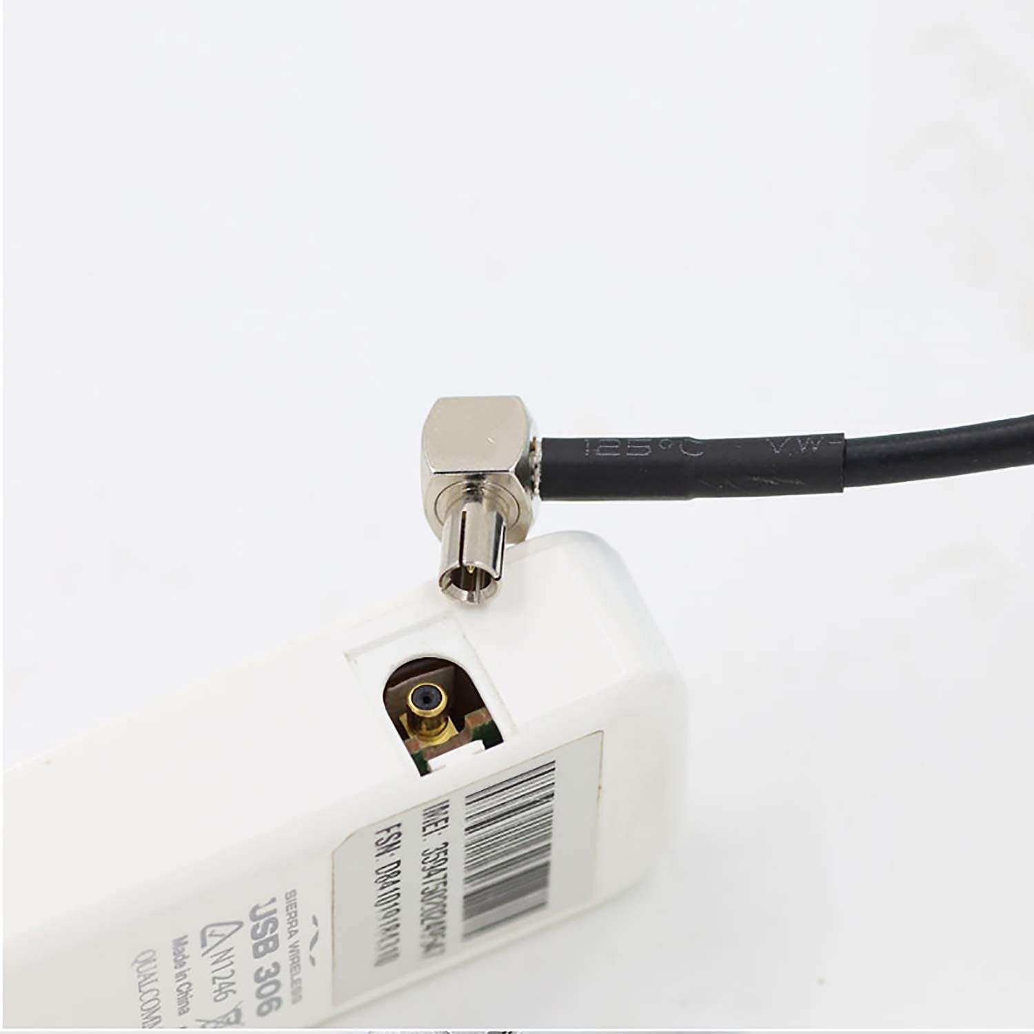 Detailed view of the TS9 male connector, specifically designed for portable cellular modems and mobile broadband devices
